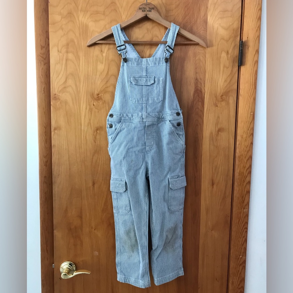 Duluth Blue and White Railroad Stripe Overall Bibs kids size 7